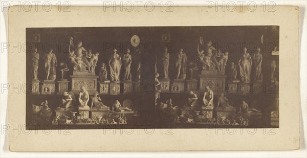 Pisa. Group of statuettes in alabaster - Laocoon, Venus of Canova, Venus de Medicis, Slave whetting his knife, Cupid; about 1870