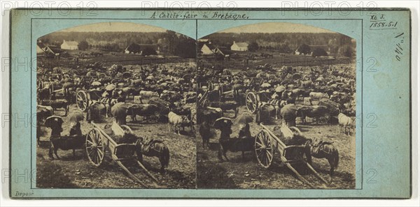 A cattle-fair in Bretagne; French; about 1858; Albumen silver print