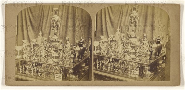 Display of vases and glasses which won a Prize Medal; about 1865; Albumen silver print