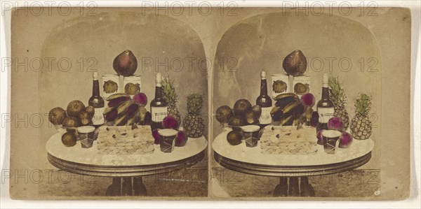 Fruits and wines; about 1865; Hand-colored Albumen silver print