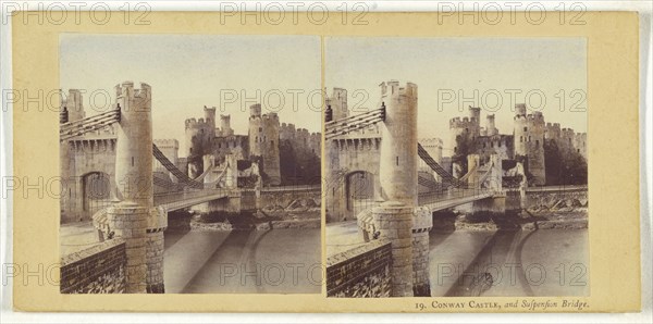 Conway Castle, and Suspension Bridge; British; about 1865; Hand-colored Albumen silver print
