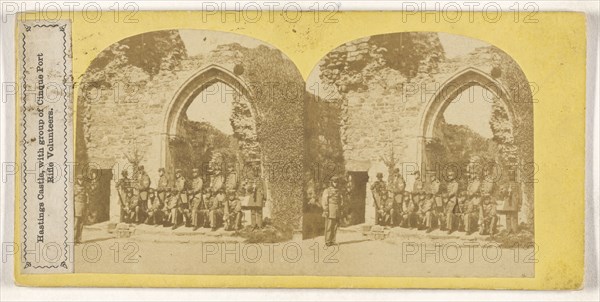 Hastings Castle, with group of Cinque Port Rifle Volunteers; British; about 1860; Albumen silver print