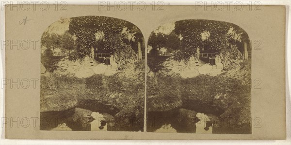 Woman seated on ground overlooking a brook, her reflection seen in the brook; British; about 1860; Albumen silver print
