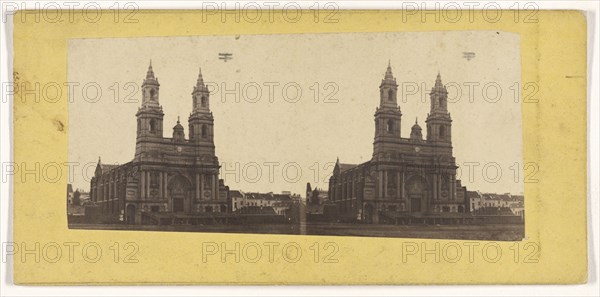 French church, bi-plane in sky?; French; about 1865; Albumen silver print