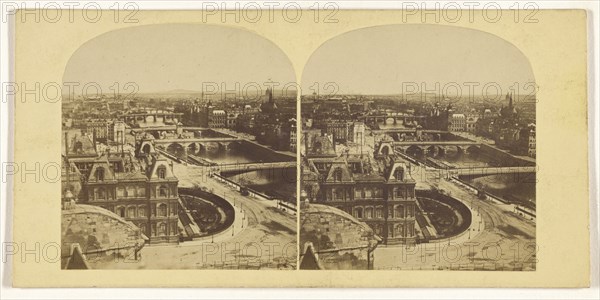 High angle view of the Seine, Paris, France; French; about 1865; Albumen silver print