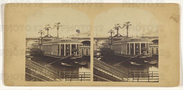 View of Bains de la Samaritaine, Paris, France; French; about 1865; Albumen silver print