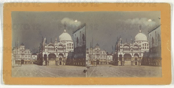 Piazzatta,St. Marks Church, Venice; Italian; about 1865; Hand-colored Albumen silver print