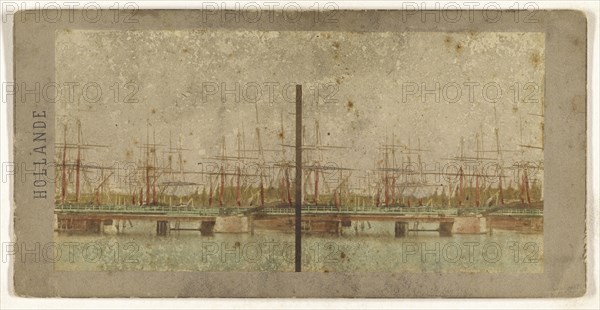Grand Bassin de Navires a Rotterdam; about 1865; Hand-colored Albumen silver print