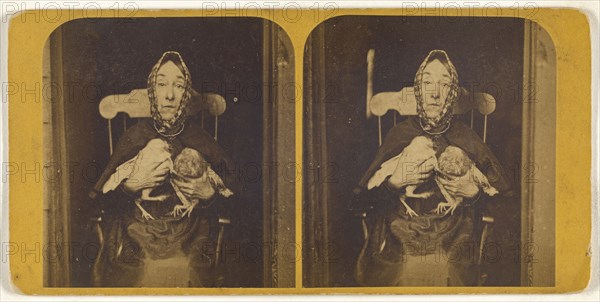 Nancy Luce holding two owls to her chest: Inkey Pinkee and Winkee Pinkee; S.F. Adams, American, 1844 - 1876, about 1870