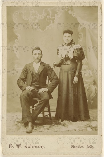 couple: man with moustache seated, woman standing; H.M. Johnson, American, active 1870s - 1880s, 1870 - 1880; Albumen silver