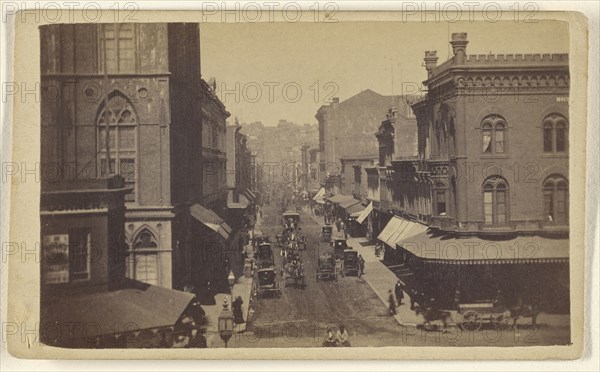 Montgomery Street from Market Street; San Francisco; Instantaneous; Lawrence & Houseworth; about 1865; Albumen silver print