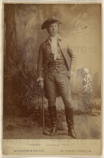 Sophia, Vaudeville Theatre.,Man in costume, standing; Window & Grove; about 1880; Albumen silver print