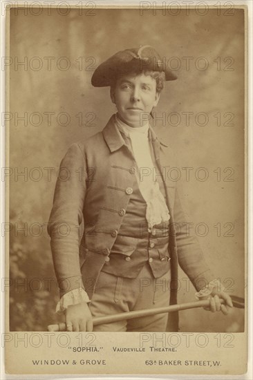 Sophia. Vaudeville Theatre.,Actor in white wig, standing; Window & Grove; about 1880; Albumen silver print