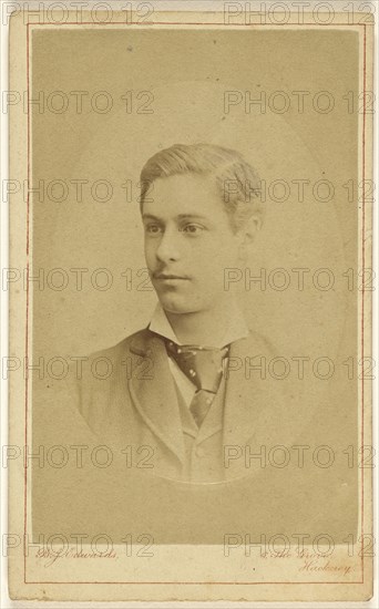 young man, in oval style, embossed; B.J. Edwards, British, active 1860s, September 14, 1876; Albumen silver print