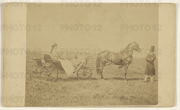 woman seated in a horse-drawn carriage,  man in top hat, standing; George P. Critcherson, American, 1823 - 1892, August 7, 1865