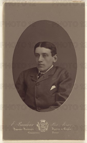 young man, printed in oval style; E. Baudoux, British, active 1870s, about 1878; Carbon print