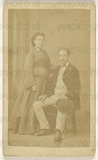 couple: woman, standing; man seated; Paul Bourgeois, French, active 1900s, about 1865; Albumen silver print