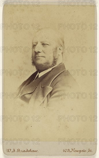 bearded man, sans moustache, printed in vignette-style; William Stephen Bradshaw, British, active 1880s, 1879 - 1903; Albumen