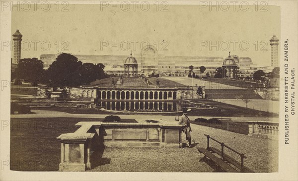 Exterior long view of The Crystal Palace building and grounds; Negretti & Zambra, British, active 1850 - 1899, negative 1855