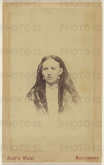 woman wearing a veil, printed in vignette-style; Richard Walzl, American, 1843 - 1899, active Baltimore, Maryland, 1865-1875