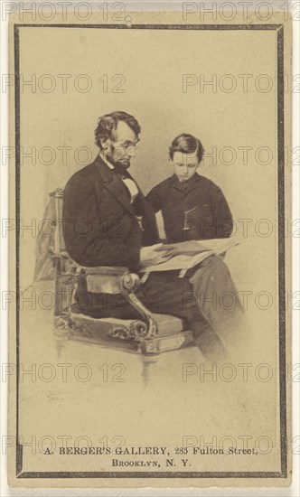 President Lincoln Reading The Bible to His Son Tad; Anthony Berger, Active United States, 1860s, February 9, 1864; Albumen