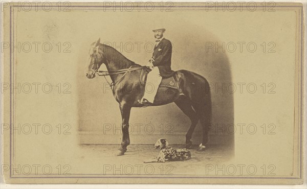 Portrait of a man on a horse, with a dog lying on the ground; H. Wentworth, American, active Sharon Springs, New York 1860s