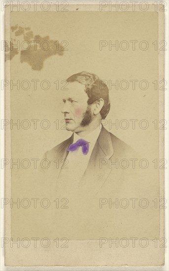 man with long sideburns, in profile, printed in vignette-style; Lew Horning, American, active Philadelphia, Pennsylvania 1860s