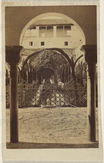 View between columns to the garden, the Alhambra; 1870 - 1875; Albumen silver print