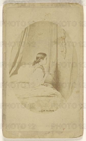 little girl in profile seated on a bed; Alophe Marie Alexander Menut, French, 1812 - 1883, 1870 - 1878; Albumen silver print
