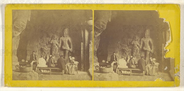 Picknic al Elephanta,Group of people having a picnic inside a Hindu Temple, Elephanta, India; about 1865; Albumen silver print