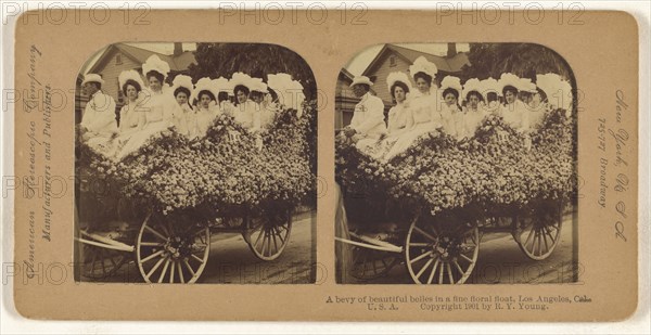 A bevy of beautiful belles in a fine floral float, Los Angeles, Cal., U.S.A; R.Y. Young, American, active New York, New York