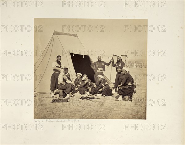 Camp de Châlons: Zouaves - le coiffeur; Gustave Le Gray, French, 1820 - 1884, Chalons, France; 1857; Albumen silver print