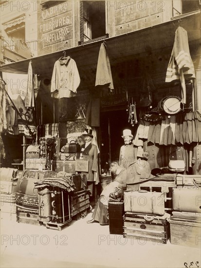 Luggage Store, rue Dupetit Thouars; Eugène Atget, French, 1857 - 1927, 1910 - 1911; Albumen silver print
