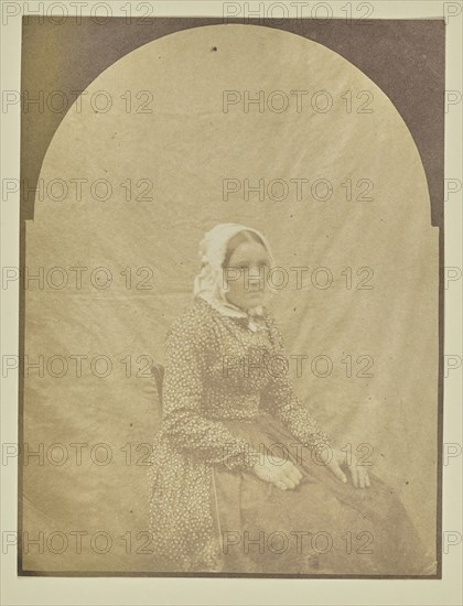 Portrait of seated woman with a bonnet; Hippolyte Bayard, French, 1801 - 1887, about 1840 - 1849; Salted paper print