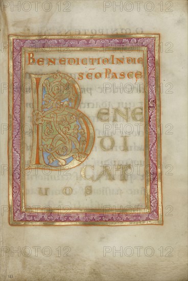 Decorated Incipit Page; Regensburg, Bavaria, Germany; about 1030 - 1040; Tempera colors, gold leaf, and ink on parchment; Leaf