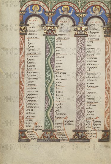 Canon Table Page; Helmarshausen, Germany; about 1120 - 1140; Tempera colors, gold, and silver on parchment; Leaf: 22.9 x 16.5 cm