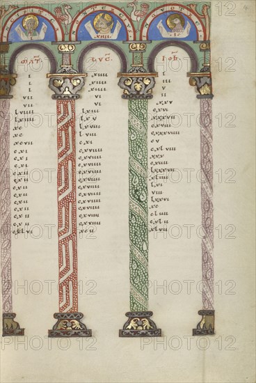 Canon Table Page; Helmarshausen, Germany; about 1120 - 1140; Tempera colors, gold, and silver on parchment; Leaf: 22.9 x 16.5 cm