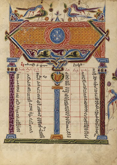 Canon Table Page; Mesrop of Khizan, Armenian, active 1605 - 1651, Isfahan, Persia; 1615; Tempera colors, gold paint, and gold