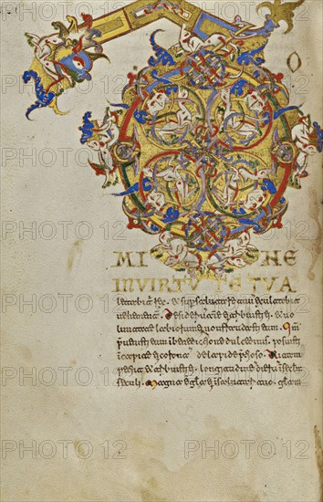 Inhabited Initial D; Montecassino, Italy; 1153; Tempera colors, gold leaf, gold paint, and ink on parchment; Leaf: 19.2 x 13.2