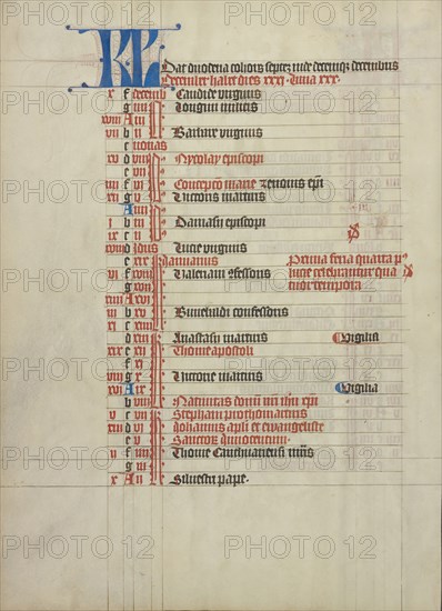 Calendar Page; Vienna, Austria; about 1420 - 1430; Tempera colors, gold leaf, and ink on parchment; Leaf: 41.9 x 31 cm