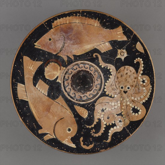 Paestan Red-Figure Fish Plate; Attributed to the Binningen Painter; Paestum, South Italy; third quarter of 4th century B.C