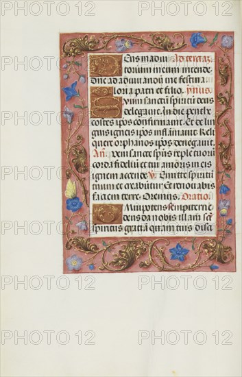 Decorated Text Page; Bruges, Belgium; about 1510 - 1520; Tempera colors, gold, and ink on parchment; Leaf: 23.2 x 16.7 cm