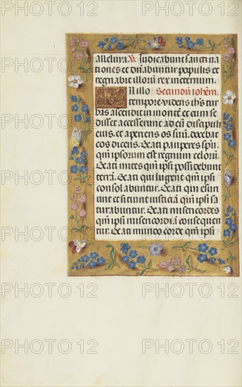 Decorated Text Page; Ghent, Belgium; about 1510 - 1520; Tempera colors, gold, and ink on parchment; Leaf: 23.2 x 16.7 cm