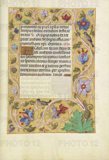 Decorated Text Page; Bruges, Belgium; about 1510 - 1520; Tempera colors, gold, and ink on parchment; Leaf: 23.2 x 16.7 cm