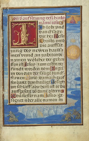 Border with the Adoration of the Name of Jesus; Simon Bening, Flemish, about 1483 - 1561, Bruges, Belgium; about 1525 - 1530