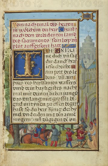 Border with the Meeting of Abraham and Melchizedek; Simon Bening, Flemish, about 1483 - 1561, Bruges, Belgium; about 1525