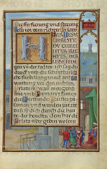 Border with a Captured Prophet before a Prince or King; Simon Bening, Flemish, about 1483 - 1561, Bruges, Belgium; about 1525