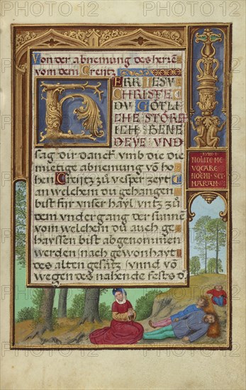 Border with Naomi Grieving the Loss of Her Family; Simon Bening, Flemish, about 1483 - 1561, Bruges, Belgium; about 1525 - 1530