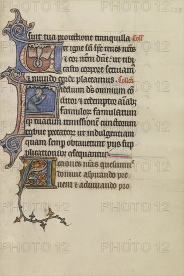Initial U: The Holy Spirit; Initial F: A Man Kneeling in Prayer; Initial A; Bute Master, Franco-Flemish, active about 1260