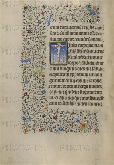 The Crucifixion; Paris, France; about 1420; Tempera colors, gold, and ink on parchment; Leaf: 20.2 x 14.9 cm, 7 15,16 x 5 7,8 in